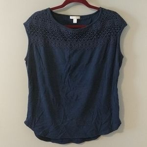 Navy Blue Tank Top With Lace Yoke (Size XL)